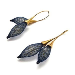 Navy and Gold Double Bulb Earrings