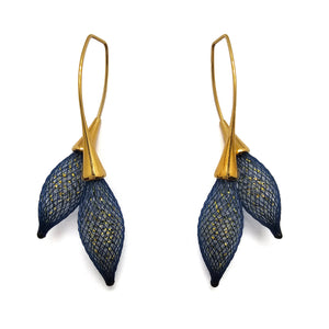Navy and Gold Double Bulb Earrings
