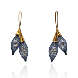 Navy and Gold Double Bulb Earrings