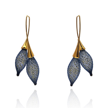 Navy and Gold Double Bulb Earrings
