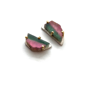 OOK Carved Studs - Watermelon Tourmaline-Earrings-Heather Guidero-Pistachios