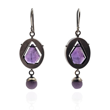 Open Hollow Amethyst Earrings