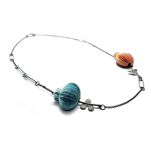 Orange and Blue Flower Necklace-Necklaces-Naoko Yoshizawa-Pistachios
