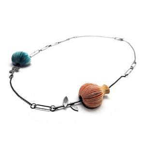 Orange and Blue Flower Necklace-Necklaces-Naoko Yoshizawa-Pistachios