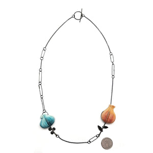 Orange and Blue Flower Necklace-Necklaces-Naoko Yoshizawa-Pistachios