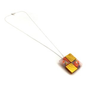 Orange and Gold Squares Pendant Necklace-Necklaces-Asami Watanabe-Pistachios