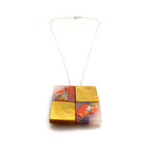 Orange and Gold Squares Pendant Necklace-Necklaces-Asami Watanabe-Pistachios