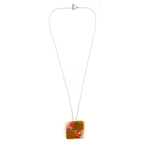 Orange and Gold Squares Pendant Necklace-Necklaces-Asami Watanabe-Pistachios