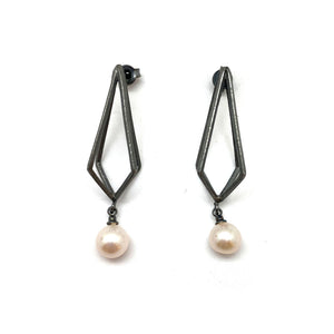 Oxidized Diamond Pearl Drop Earrings-Earrings-Veronika Majewska-Pistachios