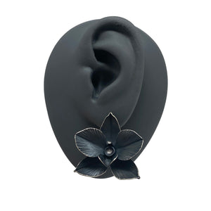 Oxidized Orchid Stud Earrings-Earrings-Huiyu Chiu-Pistachios
