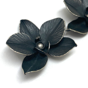 Oxidized Orchid Stud Earrings-Earrings-Huiyu Chiu-Pistachios