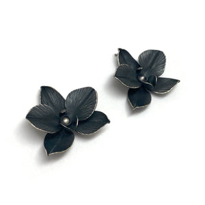 Oxidized Orchid Stud Earrings-Earrings-Huiyu Chiu-Pistachios