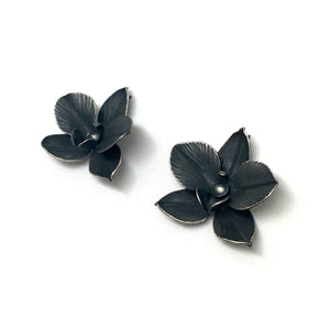 Oxidized Orchid Stud Earrings-Earrings-Huiyu Chiu-Pistachios