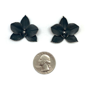 Oxidized Orchid Stud Earrings-Earrings-Huiyu Chiu-Pistachios