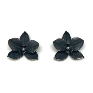 Oxidized Orchid Stud Earrings-Earrings-Huiyu Chiu-Pistachios