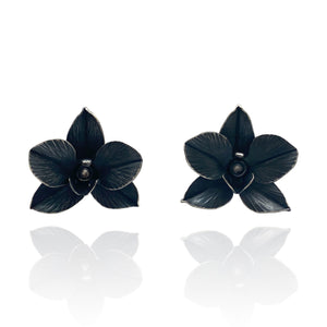 Oxidized Orchid Stud Earrings-Earrings-Huiyu Chiu-Pistachios