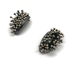 Oxidized Silver Huggie Earrings-Earrings-So Young Park-Pistachios