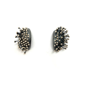 Oxidized Silver Huggie Earrings-Earrings-So Young Park-Pistachios