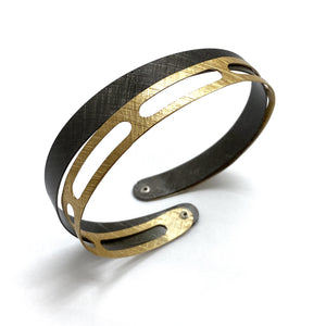 Oxidized Silver and Gold Film Strip Bracelet-Bracelets-Mariusz Fatyga-Pistachios