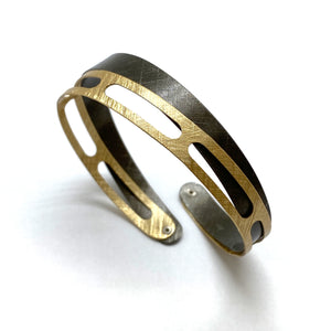 Oxidized Silver and Gold Film Strip Bracelet-Bracelets-Mariusz Fatyga-Pistachios