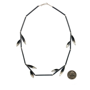 Oxidized Sterling Silver Leaf Necklace-Necklaces-Marcin Tyminski-Pistachios