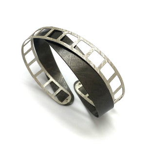 Oxidized and Bright Silver Film Strip Bracelet-Bracelets-Mariusz Fatyga-Pistachios