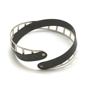 Oxidized and Bright Silver Film Strip Bracelet-Bracelets-Mariusz Fatyga-Pistachios
