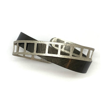 Oxidized and Bright Silver Film Strip Bracelet