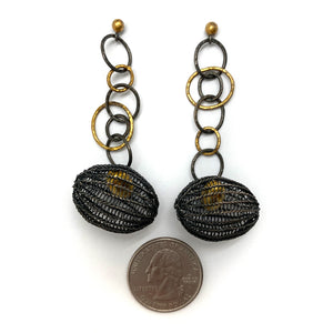 Oxidized and Gold Cage Link Drops-Earrings-Sowon Joo-Pistachios