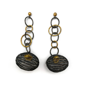 Oxidized and Gold Cage Link Drops-Earrings-Sowon Joo-Pistachios