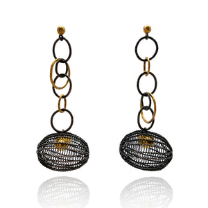 Oxidized and Gold Cage Link Drops-Earrings-Sowon Joo-Pistachios