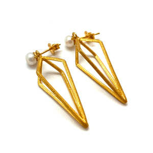 Pearl Stud with Golden Diamond Drop-Earrings-Veronika Majewska-Pistachios