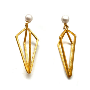Pearl Stud with Golden Diamond Drop-Earrings-Veronika Majewska-Pistachios