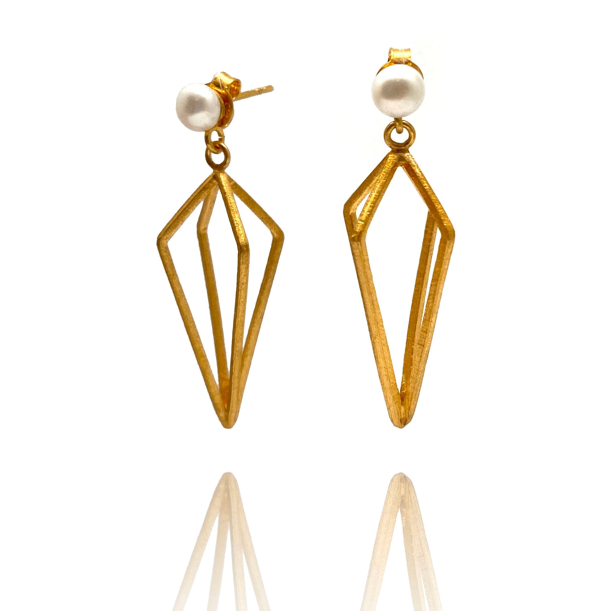 Pearl Stud with Golden Diamond Drop Earrings Veronika Majewska