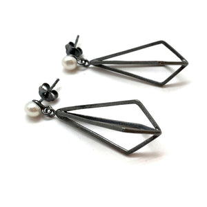 Pearl Stud with Oxidized Diamond Drop-Earrings-Veronika Majewska-Pistachios