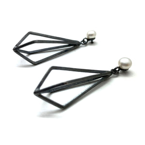 Pearl Stud with Oxidized Diamond Drop-Earrings-Veronika Majewska-Pistachios