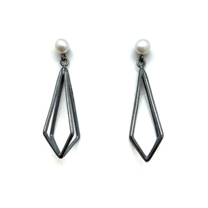 Pearl Stud with Oxidized Diamond Drop-Earrings-Veronika Majewska-Pistachios