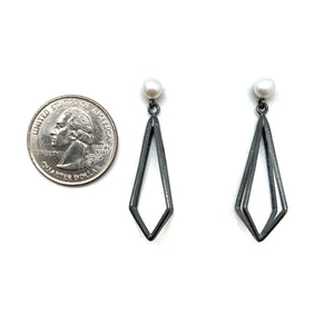 Pearl Stud with Oxidized Diamond Drop-Earrings-Veronika Majewska-Pistachios
