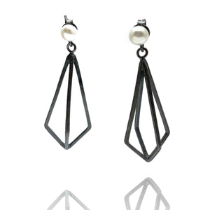 Pearl Stud with Oxidized Diamond Drop-Earrings-Veronika Majewska-Pistachios