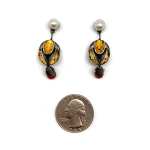Pearl and Carnelian Gold Dangle Earrings-Earrings-So Young Park-Pistachios