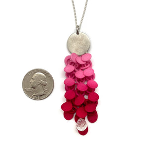 Pink Gradient Leaf and Silver Pendant Necklace-Necklaces-Eve Balashova-Pistachios