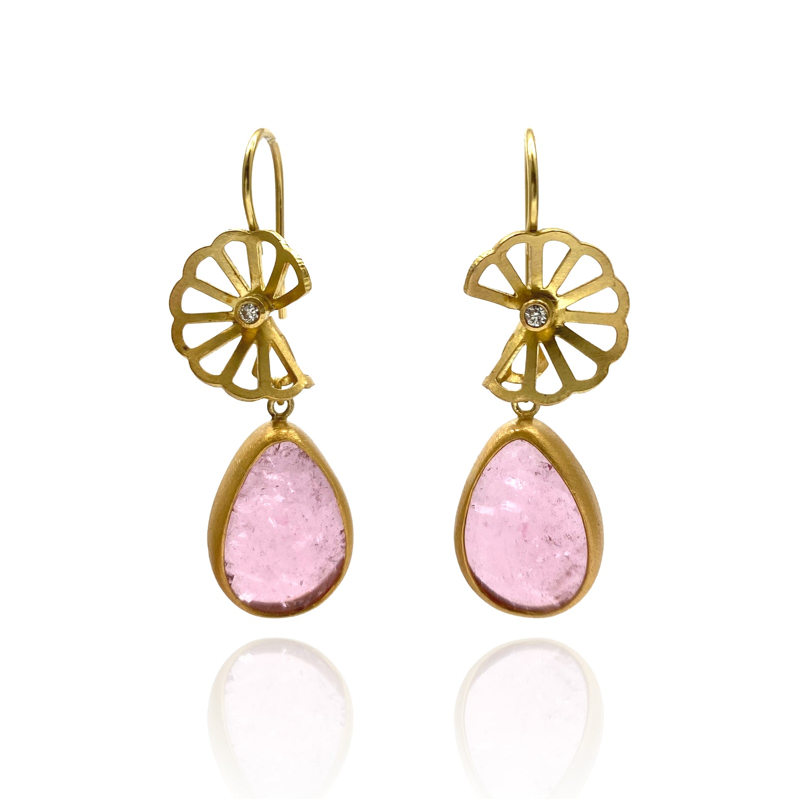 Pink Tourmaline Anise Fold Earrings-Earrings-Karin Jacobson-Pistachios