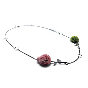 Pink and Green Flower Necklace-Necklaces-Naoko Yoshizawa-Pistachios
