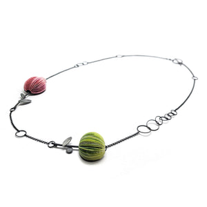 Pink and Green Flower Necklace-Necklaces-Naoko Yoshizawa-Pistachios