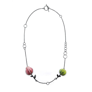 Pink and Green Flower Necklace-Necklaces-Naoko Yoshizawa-Pistachios
