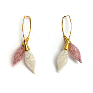 Pink and White Nylon Twist Bulb Earrings-Earrings-Dorine Decayeux-Pistachios