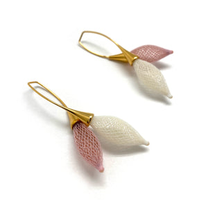 Pink and White Nylon Twist Bulb Earrings-Earrings-Dorine Decayeux-Pistachios