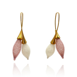 Pink and White Nylon Twist Bulb Earrings-Earrings-Dorine Decayeux-Pistachios