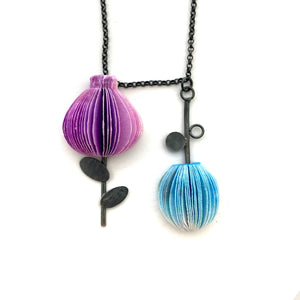 Purple and Blue Double Flower Necklace-Necklaces-Naoko Yoshizawa-Pistachios