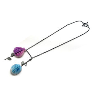 Purple and Blue Double Flower Necklace-Necklaces-Naoko Yoshizawa-Pistachios